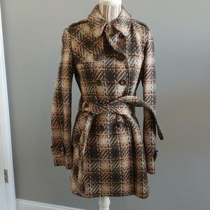 DKNY Plaid Wool-Blend Trench Peacoat